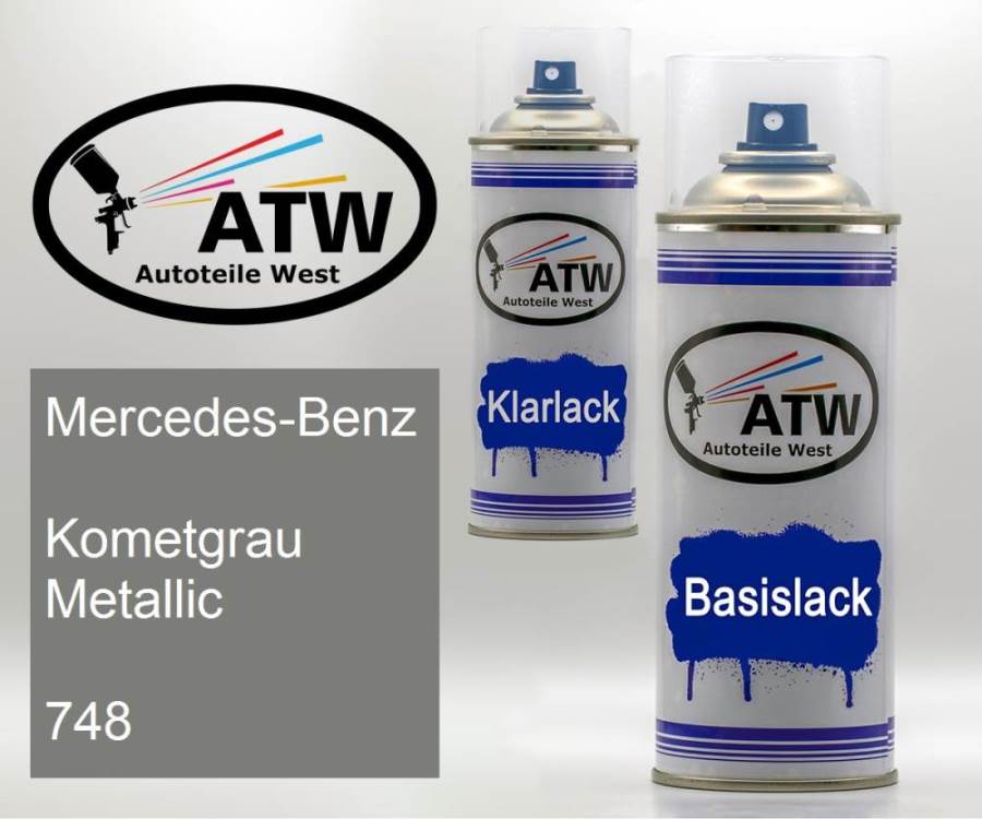 Mercedes-Benz, Kometgrau Metallic, 748: 400ml Sprühdose + 400ml Klarlack - Set, von ATW Autoteile West.